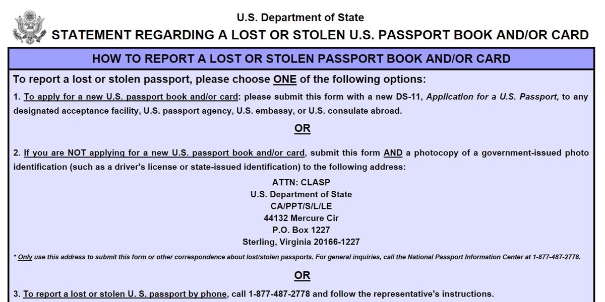 DS64 Stolen/Lost Passport Application Form Passport Office Near Me